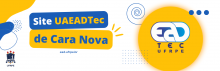 Imagem contendo o texto "Site UAEADTec de cara nova. ead.ufrpe.br.", acompanhado dos logotipos da UAEADTec e da UFRPE.